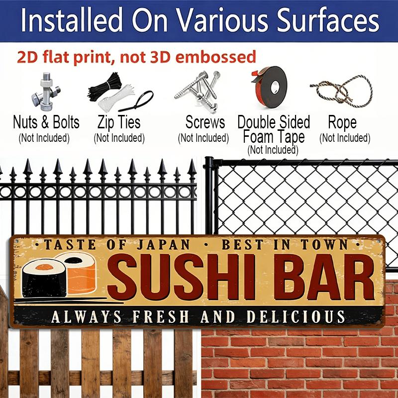 Vintage 2D Flat Sign - Decoration for Sushi Bar "Taste of Japan" & Always Fresh and Delicious - Durable Aluminum Plaque for Japanese Cuisine