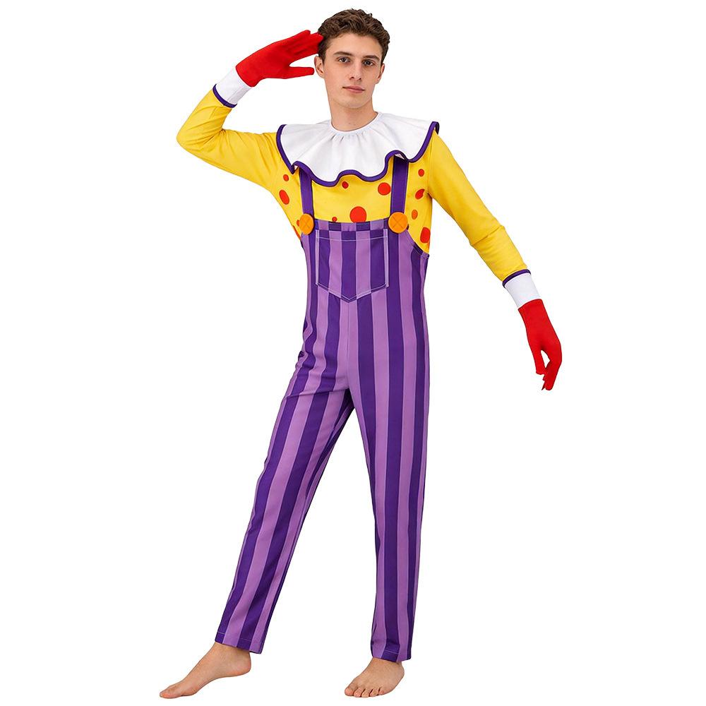 Colorful Clown Cosplay Jumpsuit Set, Men Halloween Circus Fancy‑Dress Costume