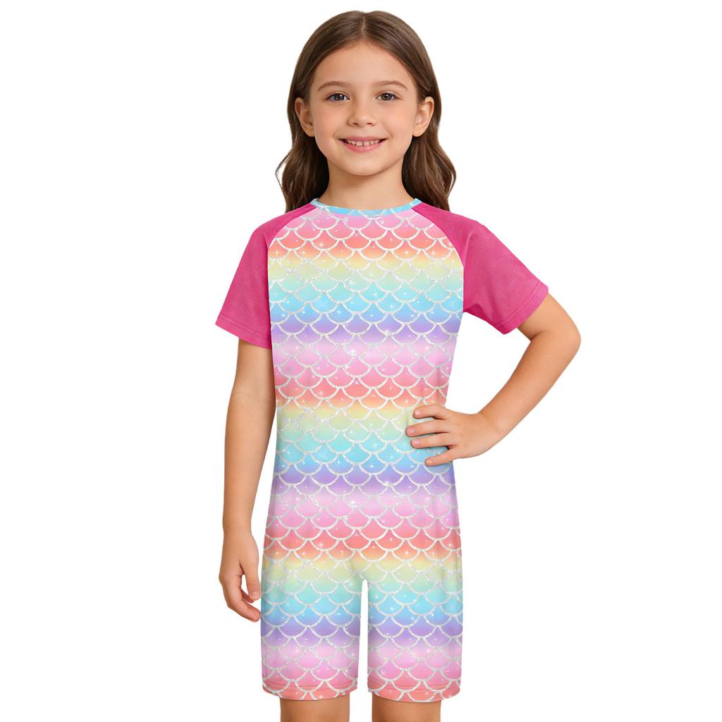 Kids Special Needs Adaptive Cute Printed Jumpsuit Round Neck Short Sleeve Anti Strip Romper