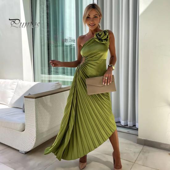 Женское вечернее платье на одно плечо, плиссированное с цветочным декором, с открытой спиной, без рукавов, с нерегулярным подолом, для коктейльной вечеринки, свадьбы, миди, платье