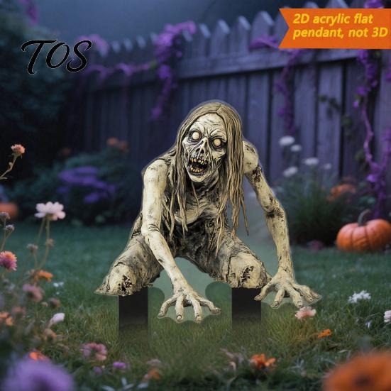 Weather Resistant Yard Decor Halloween Scarecrow Garden Stake, 2D Flat Creepy Zombie Ornament, Spooky Doll Waterproof Signs Decoration, Scary Art Sign