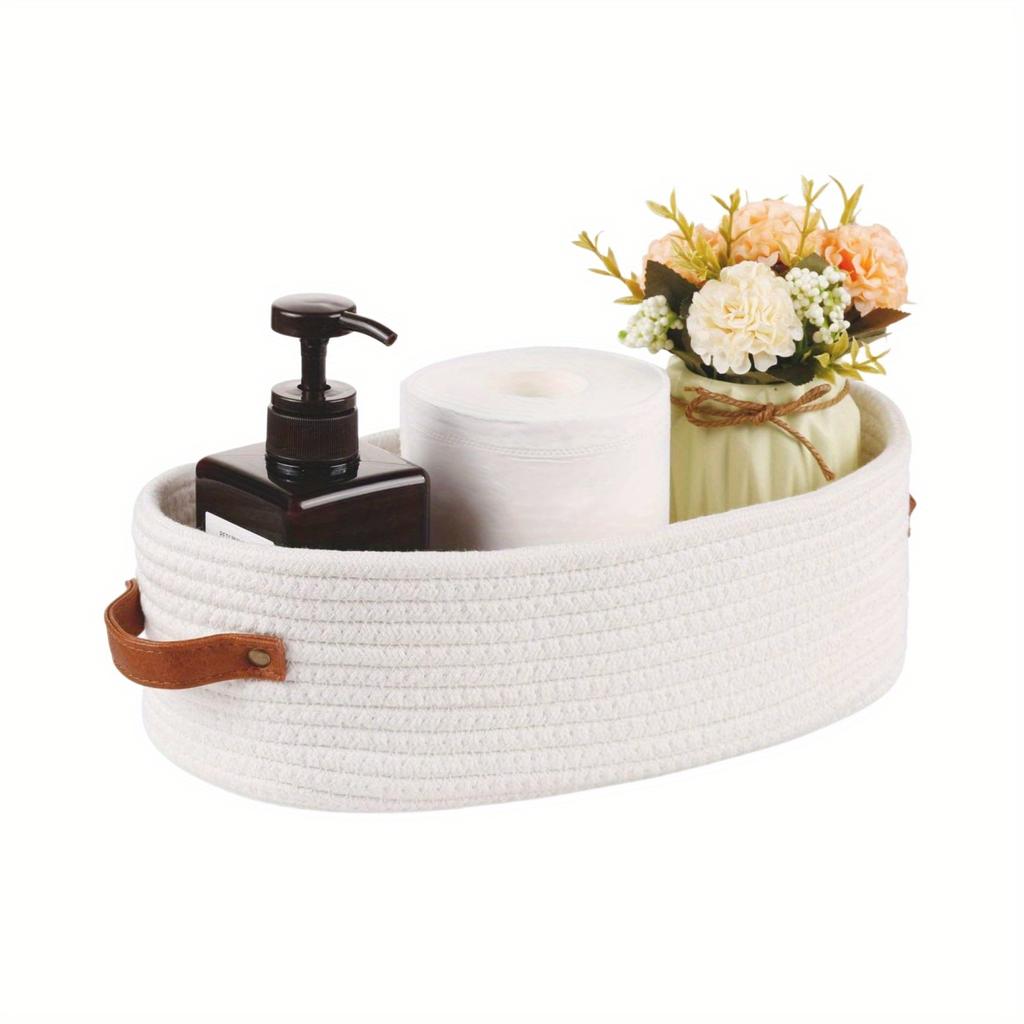 Multi-functional Woven Storage Basket with Double Handles - Perfect for Desktop Organization and Bathroom Essentials