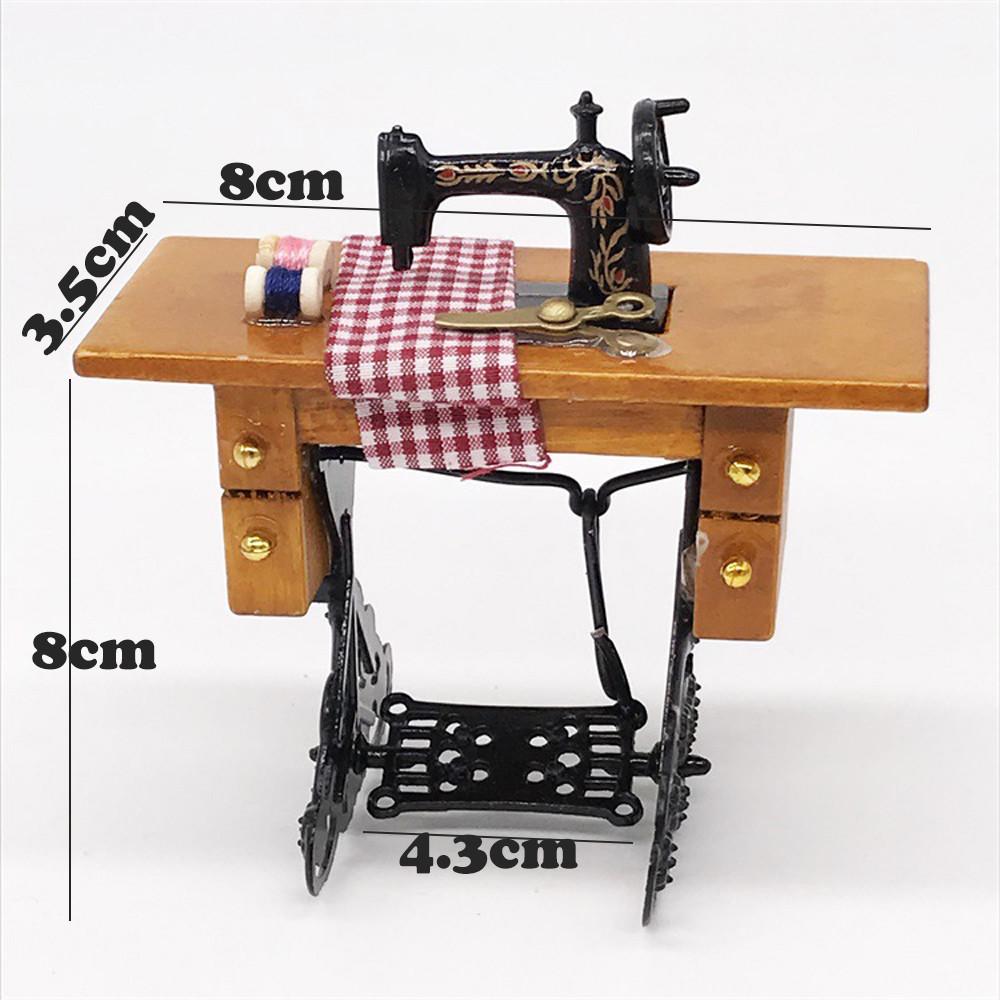1/12 Mini Sewing Machine with Thread Wooden Dollhouse Miniature Furniture