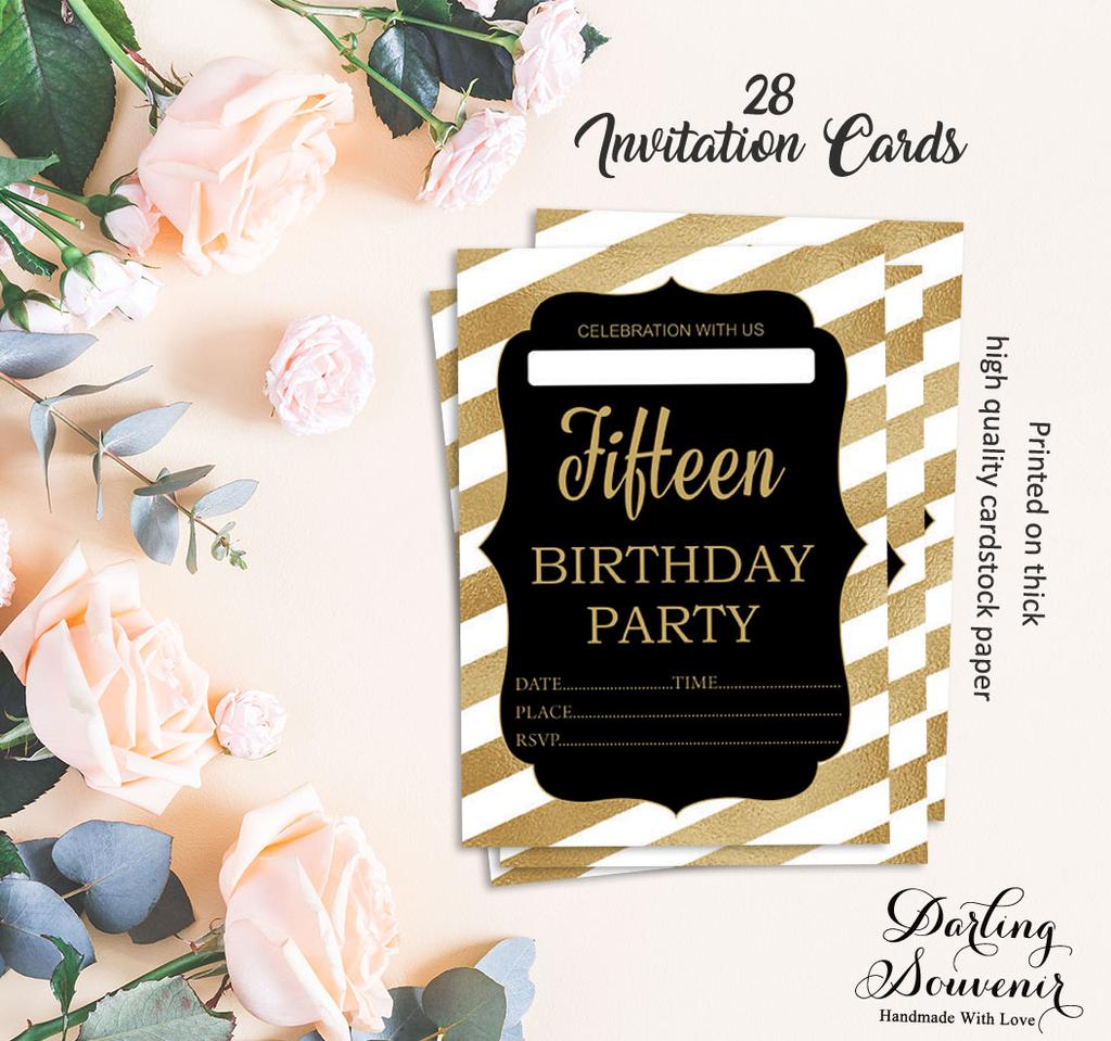 Darling Souvenir Black Birthday Invitation Card Printable Elegant Fill or Write In Blank Party приглашает 28 шт. 5x7