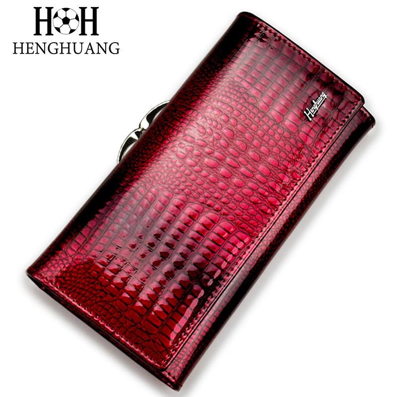 HH женские кошельки из кожи аллигатора, роскошные лакированные кошельки из натуральной крокодиловой кожи, женский кошелек-клатч с засовом, длинные многофункциональные кошельки для монет