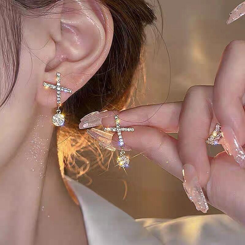 Модные минималистичные серьги-подвески из циркония для женщин, простые геометрические серьги-кресты для девочек, подвеска со стразами, Mujer