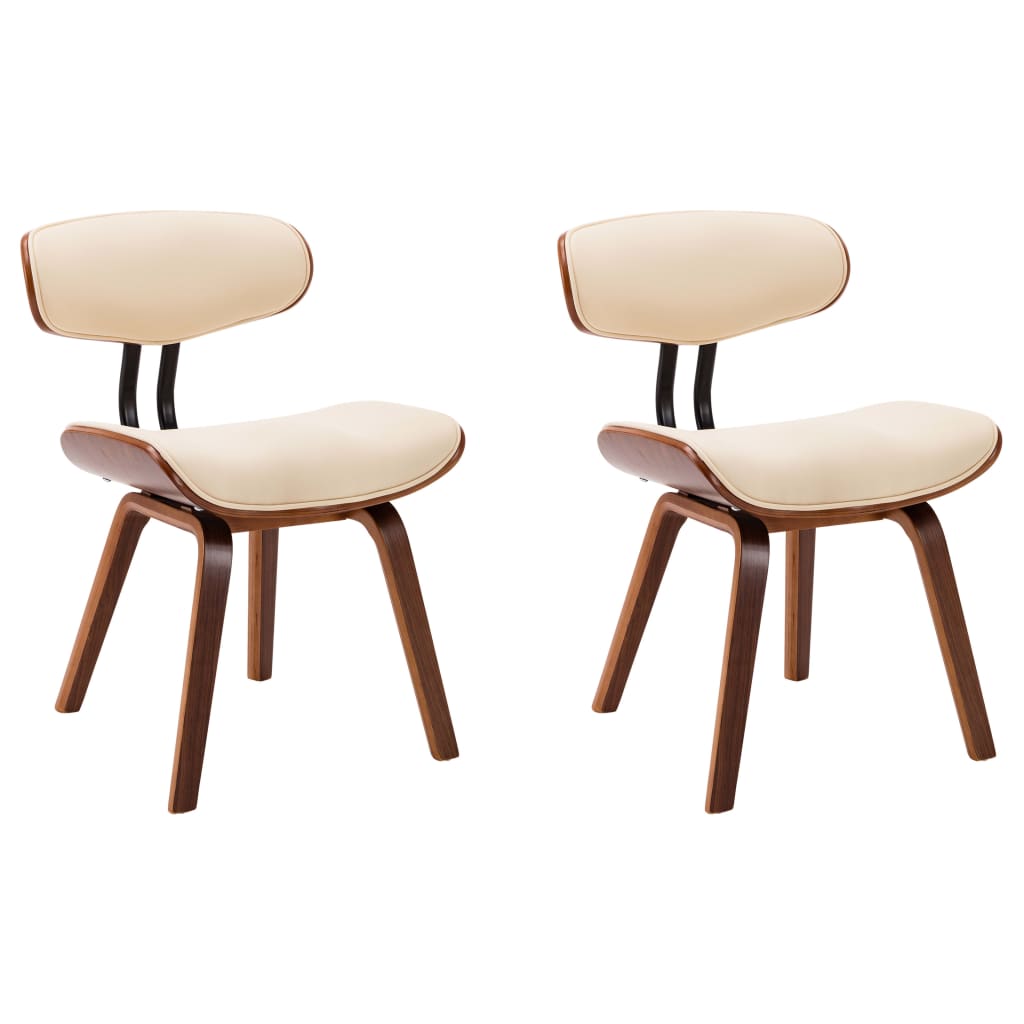 Dining Chairs 2 pcs Cream Colored Bentwood Frame with Faux Leather Upholstery