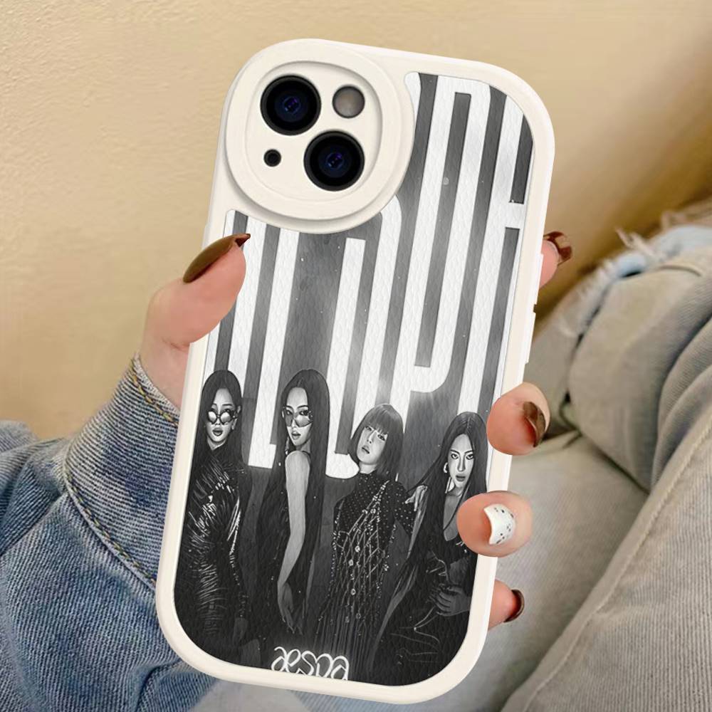 KPOP A-aespa Phone Case For IPhone 16 15 14 13 12 11 Pro Max Plus Soft Leather Cover