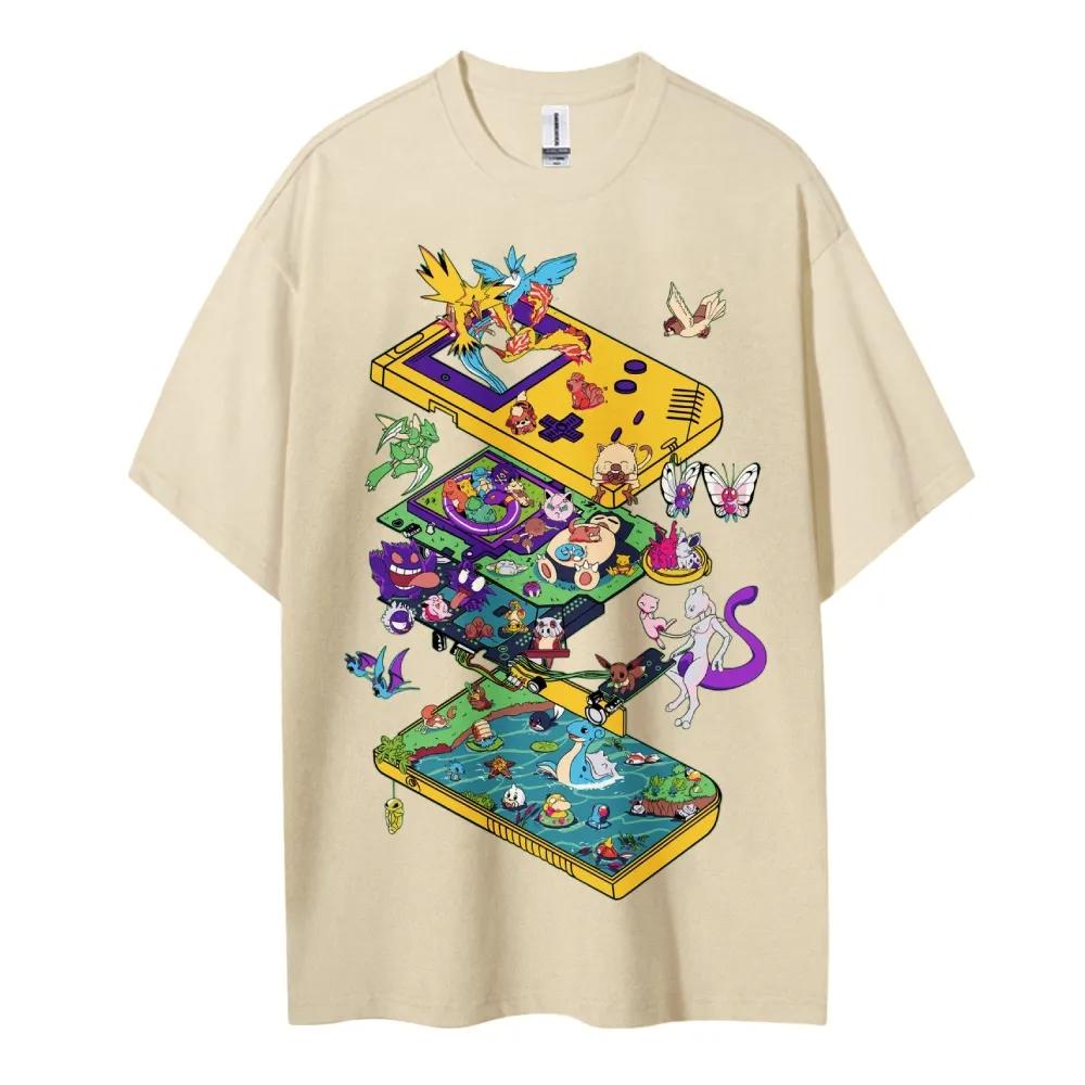 Мужская футболка Pokemon, 100% хлопок, повседневная, с круглым вырезом, с коротким рукавом, одежда, лето 2026, спортивная, повседневная, топ с коротким рукавом