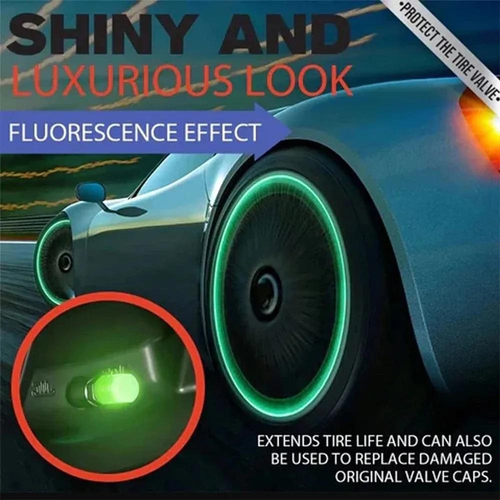 4 Pcs Tire Valve Stem Caps Car Luminous Tire Air Cap Fluorescent Safety Valve Core Cover for Car Truck SUV Motorcycles Bike