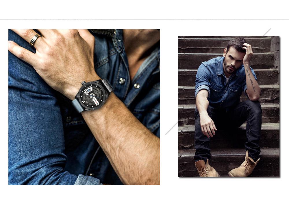 Curren 8301 Мужские водонепроницаемые кожаные кварцевые часы с датой