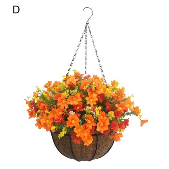 Искусственные висячие цветы с корзиной Искусственные шелковые цветы на кокосовой подкладке Корзина Искусственная висячая фиолетовая петуния для весеннего садового крыльца