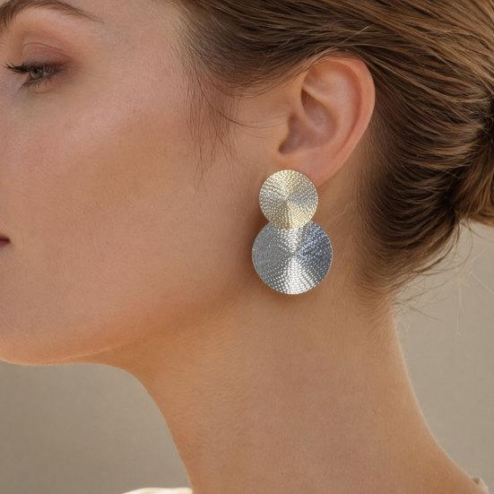 1 Pair Large Double Round Disc Dangle Drop Earrings, Minimalist Geometric Big Circle Earrings, Statement Jewelry Gifts