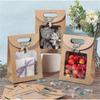 12 Pcs Kraft Paper Bags with Window, Stand Up Gift Bag with Handles Brown Gift Bag with Clear Window