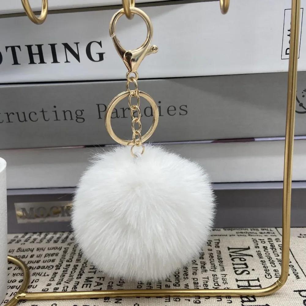 New Car Keyring Pompom Key Chains Key Holder Women Bag Pendant Jewelry Gifts Fluffy Fur Pom Keychain Soft Faux Rabbit Fur Ball