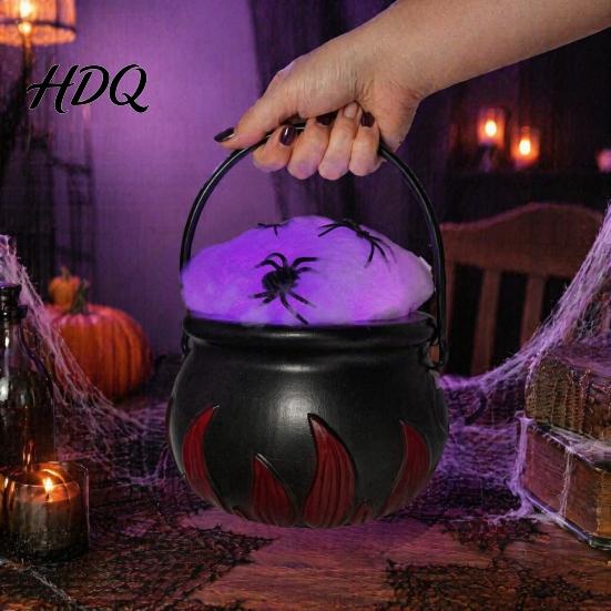 Темный Стиль Фото Реквизит Светящийся Котёл Ведьмы DIY Набор Хэллоуин Светящаяся Черная Пластиковая Чаша с Пауками Рельефная Текстура Жуткий Хокус-Покус