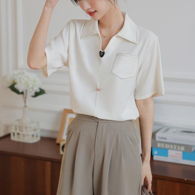 Французская шифоновая рубашка с v-образным вырезом и короткими рукавами, летняя блузка, женская повседневная рубашка с темпераментом