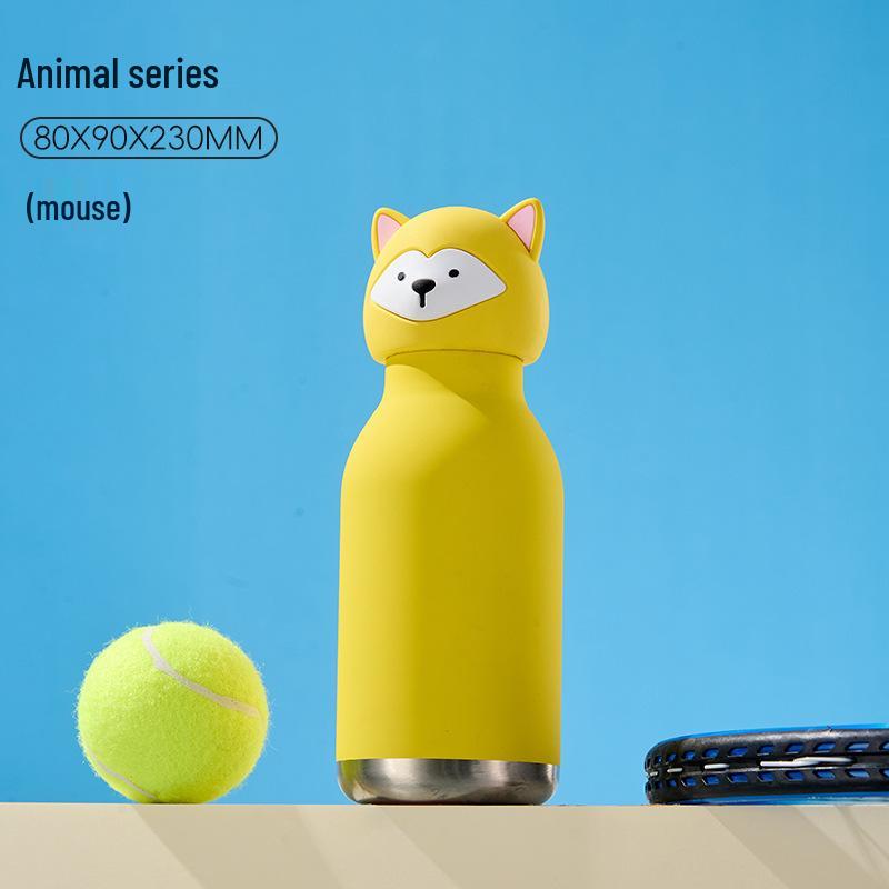 Детский термокружка объемом 450 мл с креативным дизайном в виде животных и крышкой в виде головы животного.