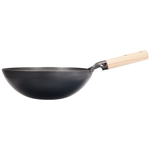 Endo Shoji TKG Wok, Beijing Style, 33cm, Wooden Handle, One-Handed, Size: 330 x Depth: 106mm, Weight: 1300g, Material: Iron, A staple in Chinese cuis