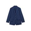 Solid Color Pleated Single-Breasted Blazer Unisex Outerwear Tech-Indigo IA1441