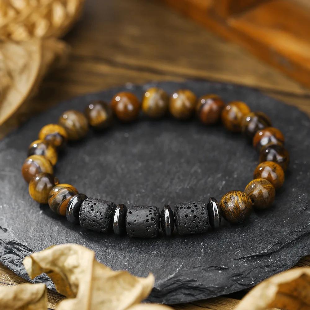 Black Matte Onyx with Cube Lava Bracelet Yoga Balance Energy Stretch Bracelet Men Women Natural Gemstone Healing Jewelry