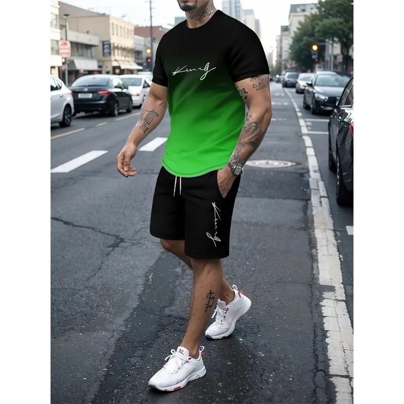 Men's Outfit Summer Short Sleeve T Shirt Set Fashion 2 Piece Sportwear 3D Printed Casual Shorts Sweatshirt Men's Tracksuit