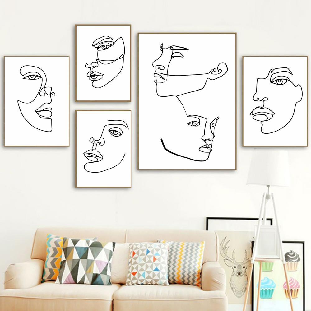 Скандинавский минимализм линейный рисунок живопись на холсте абстрактное лицо постер офис гостиная спальня украшение для дома фреска Без рамы