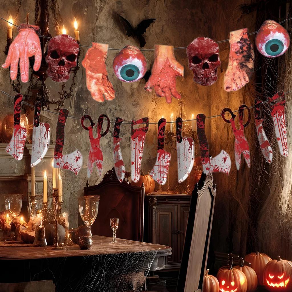 Halloween Banner 2025 Spooky Broken Feet Banner Halloween Scary Hangable Backdrop Decoration For Wall Party Home Garden Garage