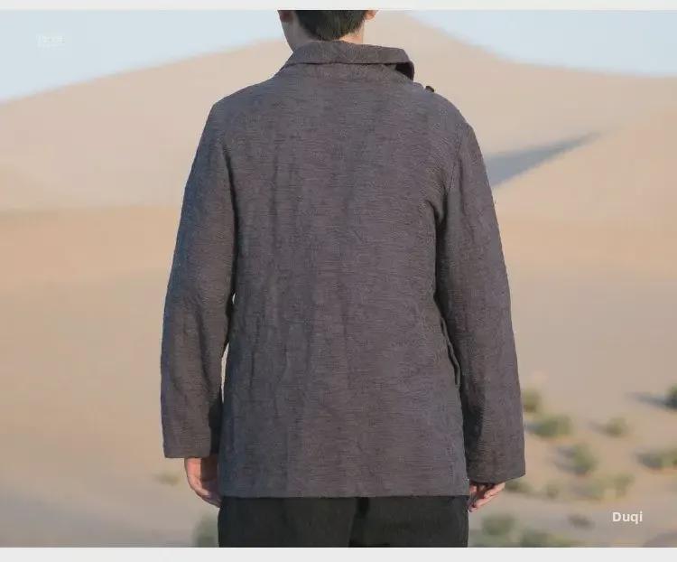 Мужская ветровка буддийского ханьфу весна/осень: Даосский халат средней длины из хлопка и льна