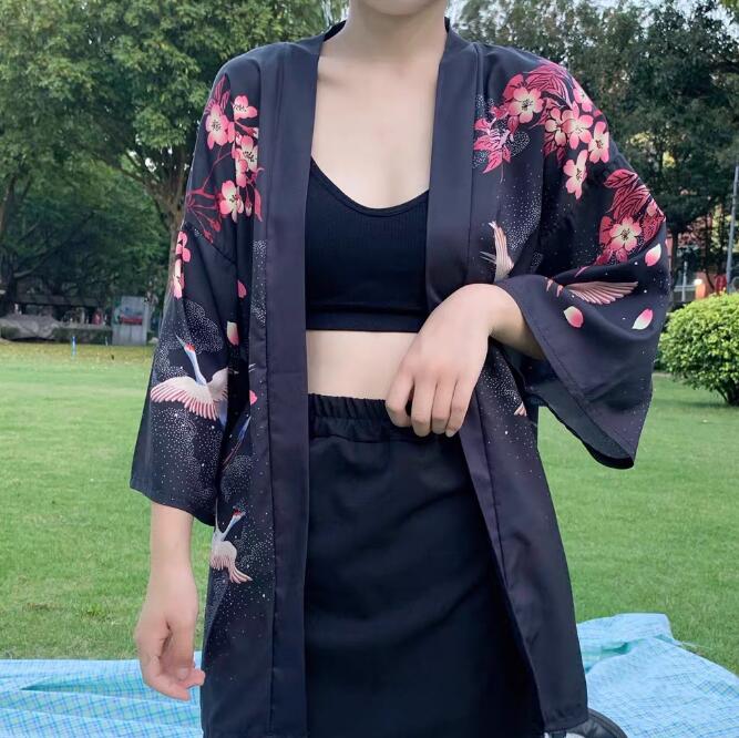 Новый японский кимоно Harajuku с цифровой печатью, пончо, пижамный кардиган