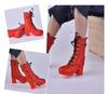 1/6 Female Figure Doll Shoes Martin Boots High Heels Red