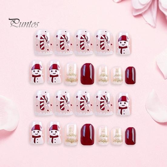 24 шт., рождественские милые короткие маникюрные стильные съемные тонкие накладные ногти, тонкие легкие накладные ногти