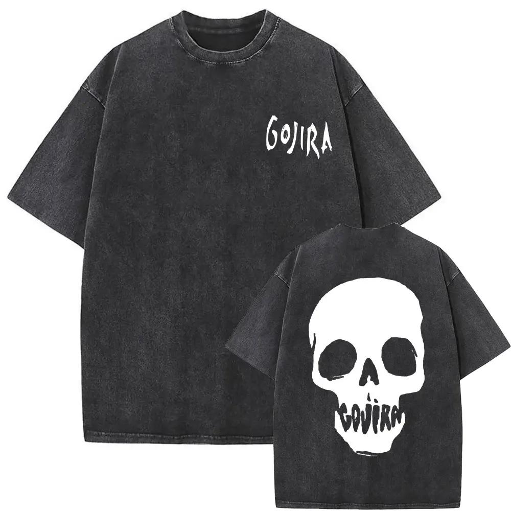 Стирка Винтажная Металлическая Группа Gojira Графическая Футболка Fortitude Мужская Мода Ретро Рок Футболки Мужская Хлопковая Оверсайз Футболка