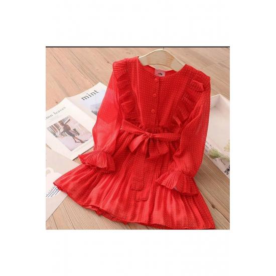 Платье с длинным рукавом для девочек с пряжкой и костюмом с поясом