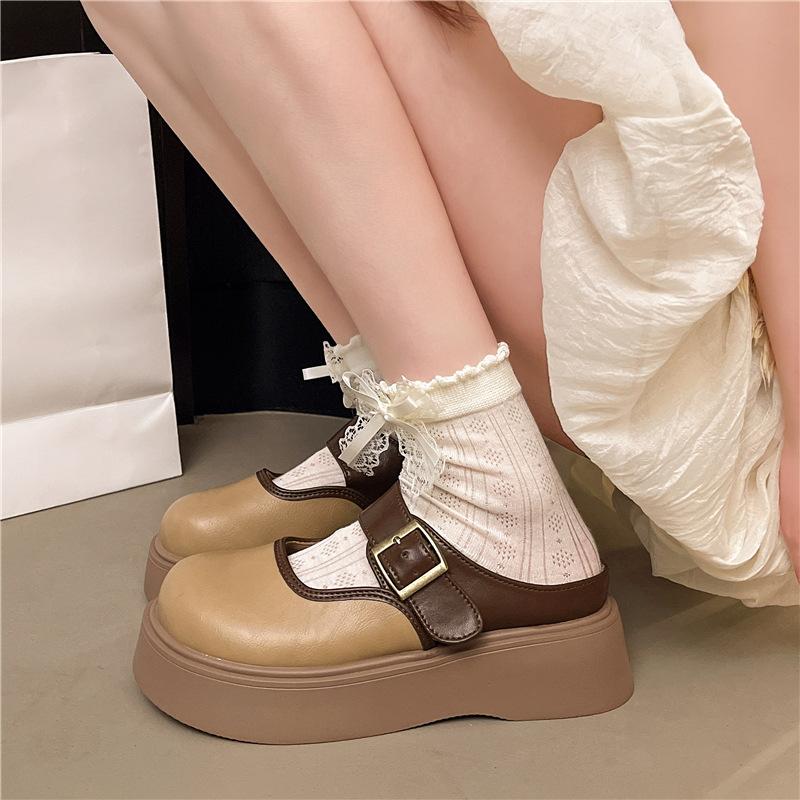 Туфли-шлепанцы с большой головой и толстой подошвой, женские, весна 2025, новые, ретро-модные, с кожаной пряжкой, на небольшом каблуке, полушлепанцы