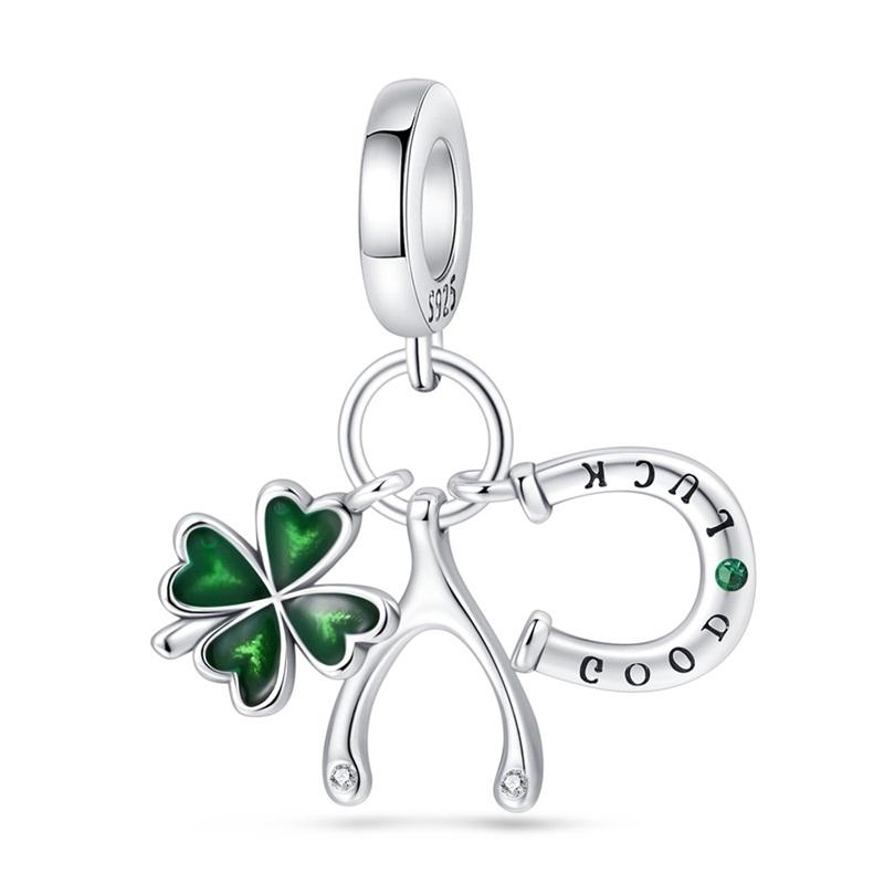 Fashion Spring Lucky Four Leaf Clover Series Copper Charms Beads Fit Original Bracelet Diy Jewelry