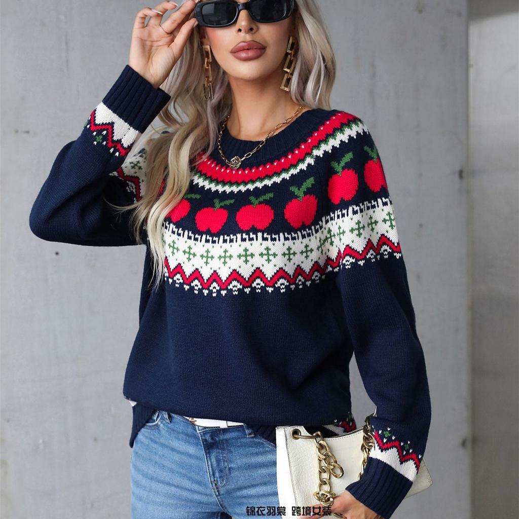 Autumn and Winter Women's Sweater Christmas Tree Printed Pullover Fashion Sweater