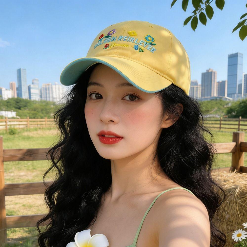 Cotton Floral Baseball Cap Letter Embroidered Streetwear Hats Casual Peaked Cap  For Women Girls