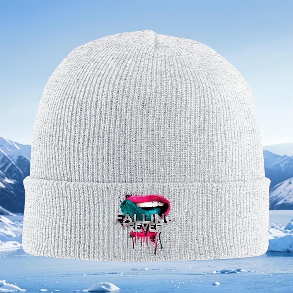 Lips tongue text splatter falling reverse Men Women Unisex Knitted Hat Beanie Pullover Cap Winter Thermal Warm Christmas Outdoor