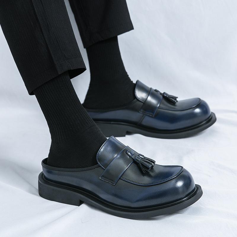 Large Size Men's Shoes Summer Casual Leather Shoes Fashion Men's Half Drag Leather Shoes Trend Foot Bag Head Leather Drag