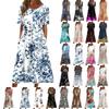 Жен. Повседневные платья Платья с принтами Летние платья С принтами Плиссированные платья-миди с круглым вырезом Классический Классический На открытом воздухе Повседневные С короткими рукавами Свободные платья