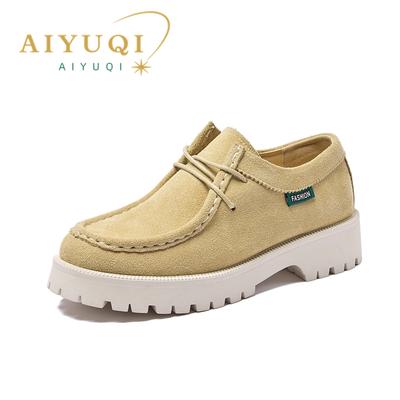 Женская обувь, лоферы, замшевые туфли из натуральной кожи, студенческая обувь на шнуровке в британском стиле, женская классическая женская обувь большого размера