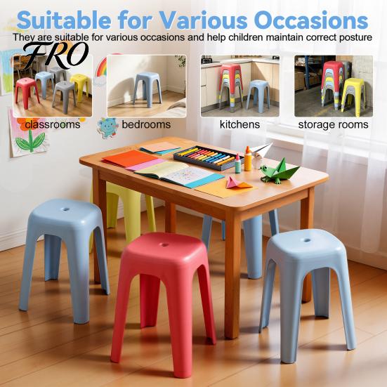 High Stools Stackable Stools, 17 Inch Plastic Nesting Classroom Backless Chairs for Home Party, Office, School, Students, Adults, Dining Room, Living