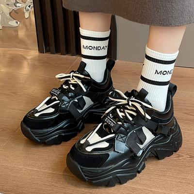 Женские кроссовки на толстой подошве 2024 года, весна-осень, новый стиль, женская мода, повседневная обувь на плоской подошве, для фитнеса и активного отдыха, черная спортивная обувь, лето