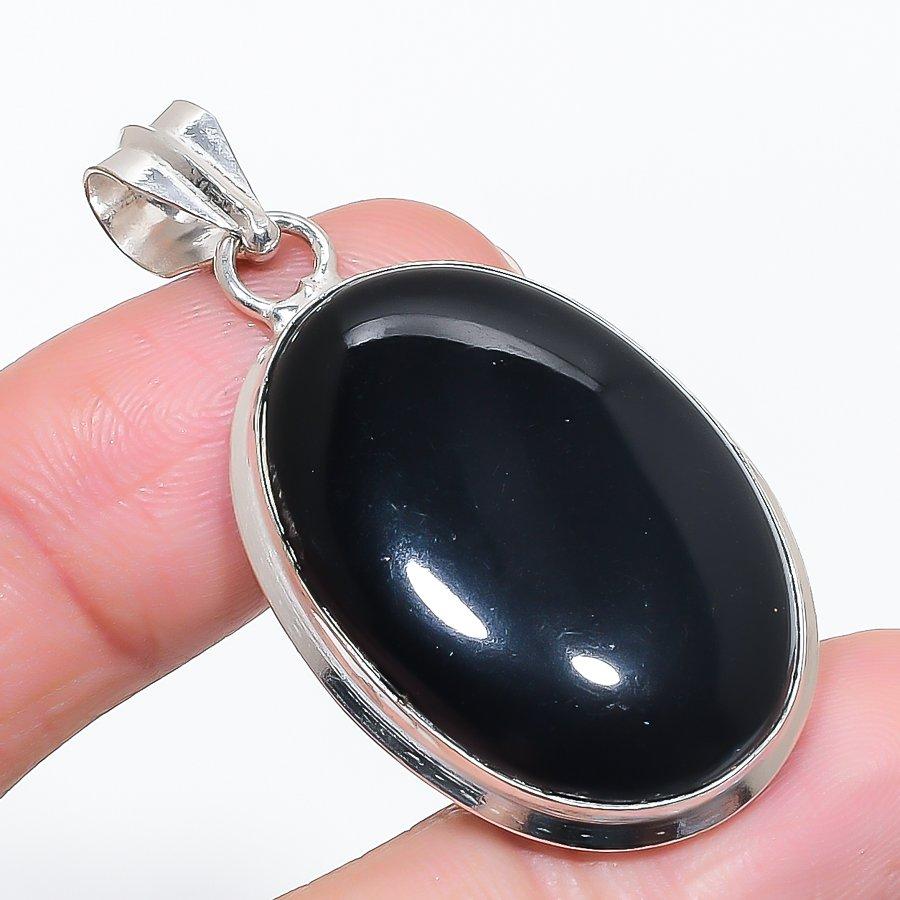 Black Onyx Gemstone 925 Sterling Silver Jewelry Pendant 1.97"