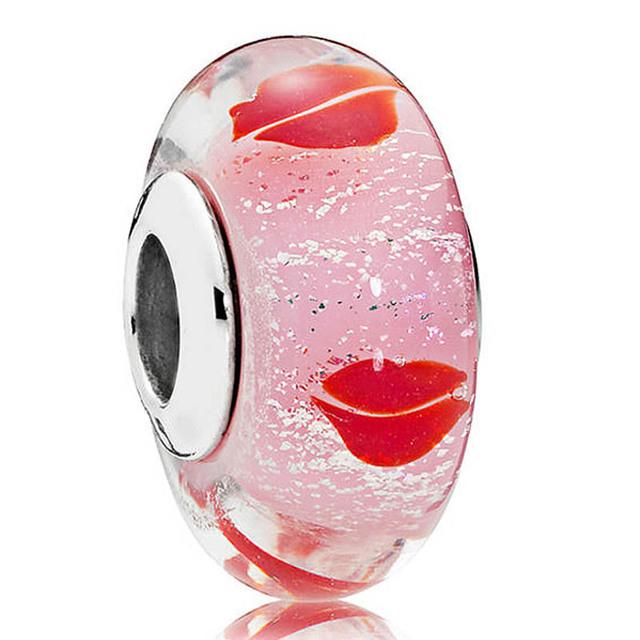 925 Sterling Silver Charm Shimmering Radiant Effervesence Heart Wavy Fancy Murano Glass Bead Fit Popular Bracelet Jewelry