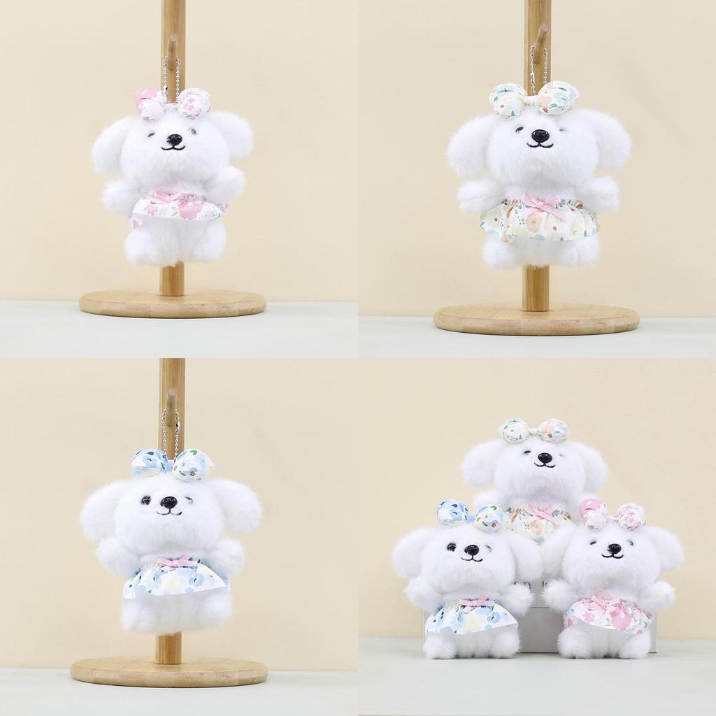 Soft And Cuddly Plush Dog Doll With Lovely Bowknot Perfect For Keychain Or Bag Accessory