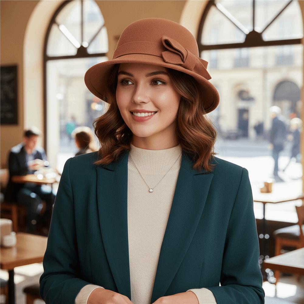 French Style Wool Bucket Hat Felt Mourning Cap Vintage Panama Hat Party