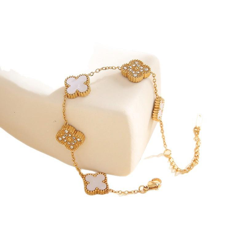 Двусторонний браслет из перламутра «Счастливый пятицветник» с четырехлистным клевером, легкая роскошь, модный стиль, не тускнеющий, женский браслет