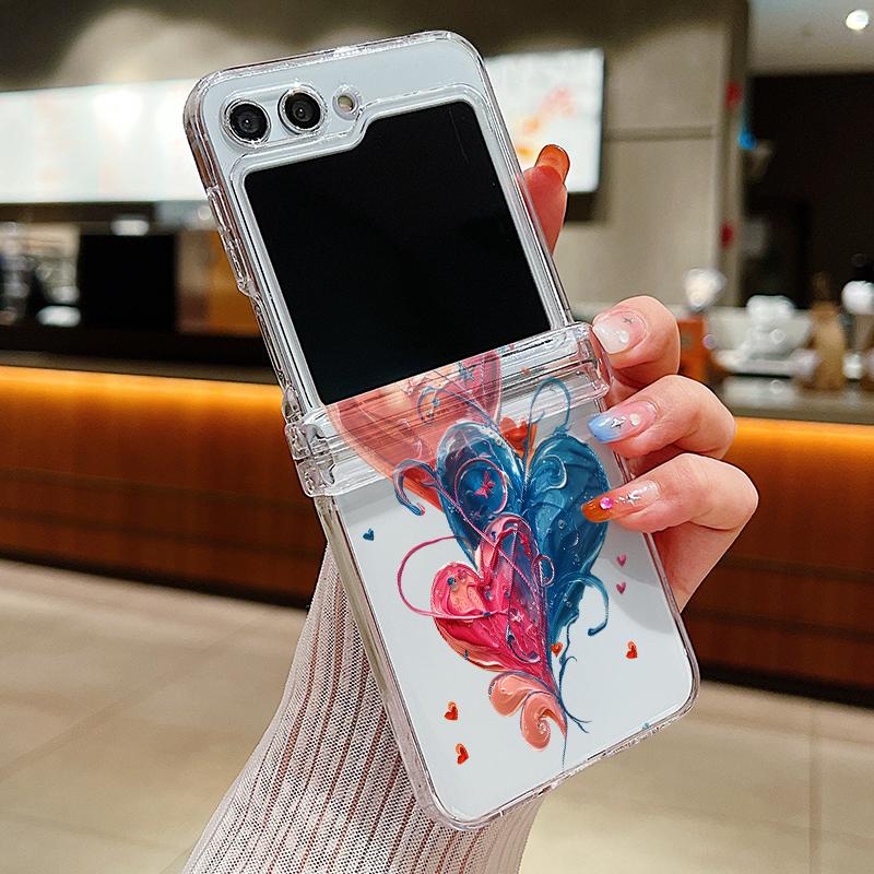 Transparent Love Flower Phone Case For Samsung Galaxy Z Flip 6 5 4 3 Flip 5 Flip 6 Shockproof Bumper Slim Hard Back Cover Fundas